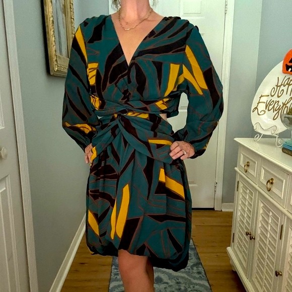 Anthropologie Ranna Gill Womens Cut-Out Midi Dress Sz XL Multicolor Long Sleeve - Picture 10 of 12